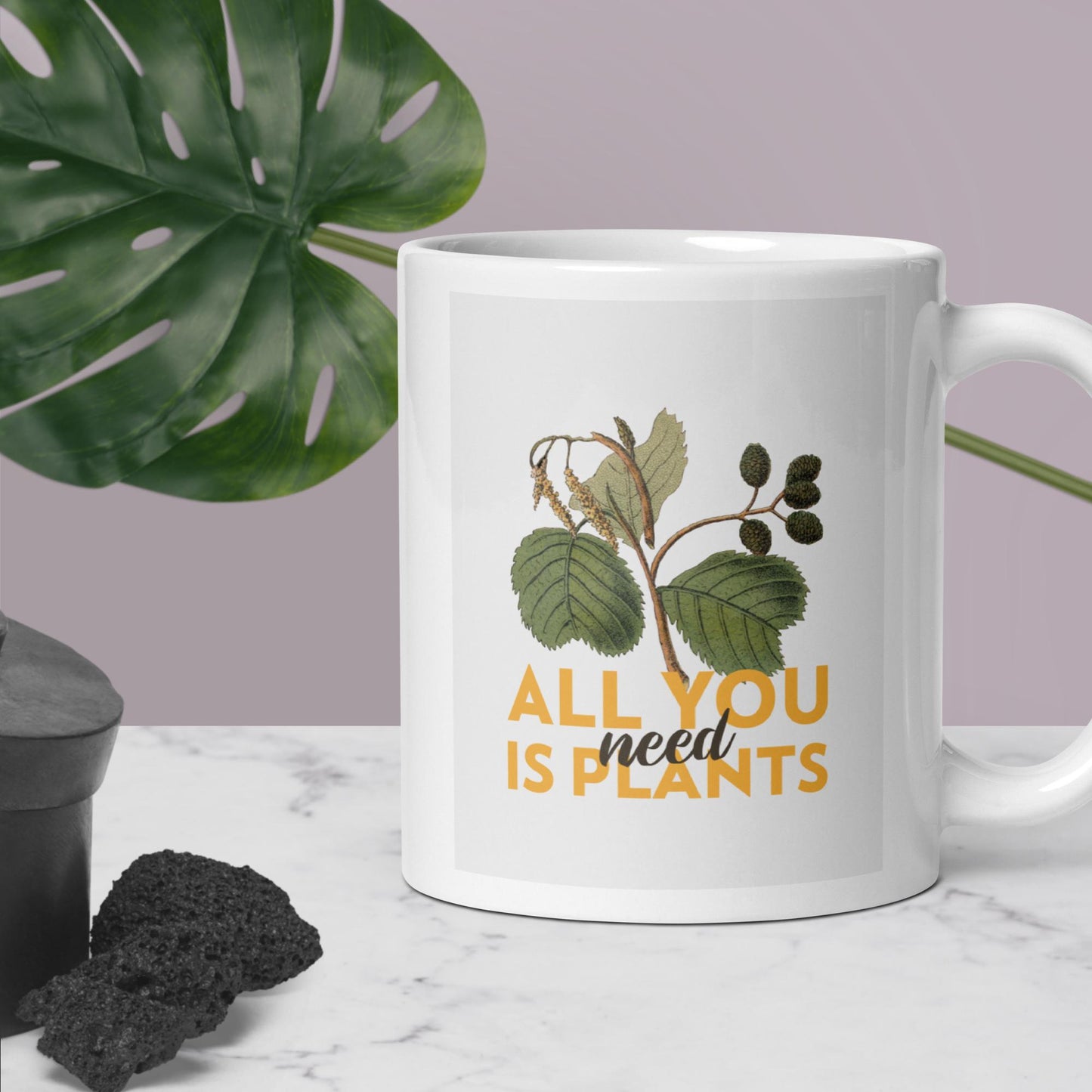 ALL YOU NEED IS PLANTS White glossy mug